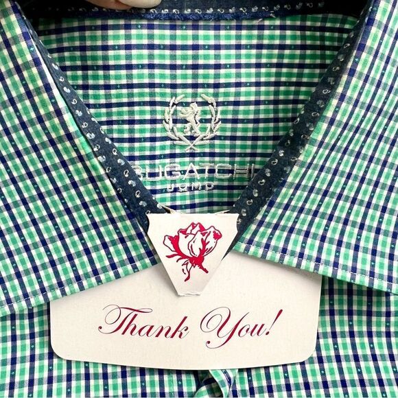 Bugatchi Cotton Gingham Plaid Flip Cuff Shirt - Picture 1 of 9
